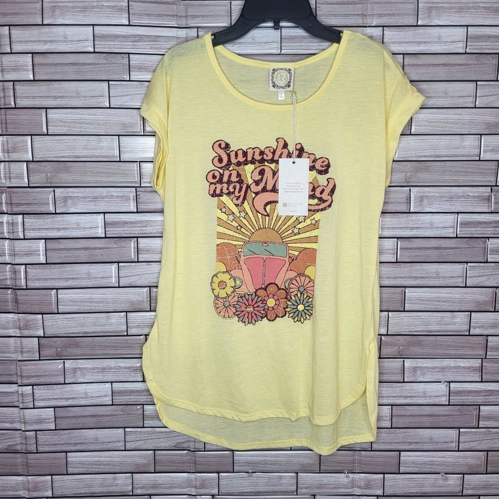 New Tru Self Women's Small Shirt Yellow Short Sleeve Top Lightweight Blouse